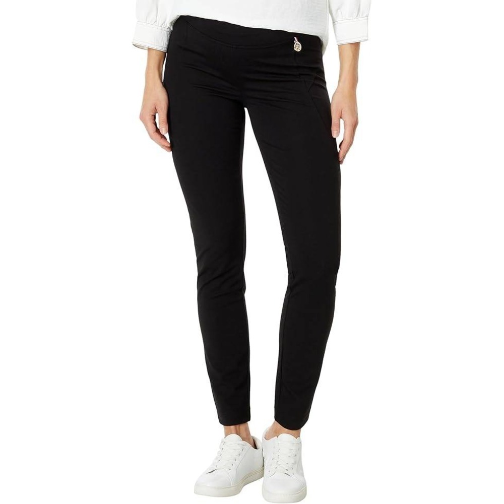 Tommy Hilfiger Pants Ponte Knit Trousers Women 8 Black Slim Stretch Logo Charm
